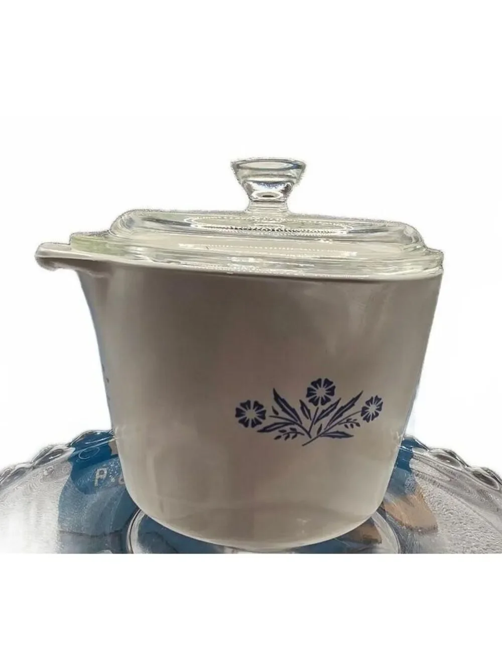 Vtg CorningWare Blue Cornflower 1 QT Sauce maker in Original Box plus handle